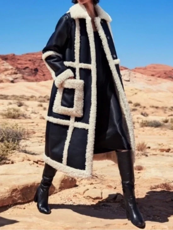 Stand Studio Patrice Faux Leather Shearling Coat Black 34 - Picture 10 of 16